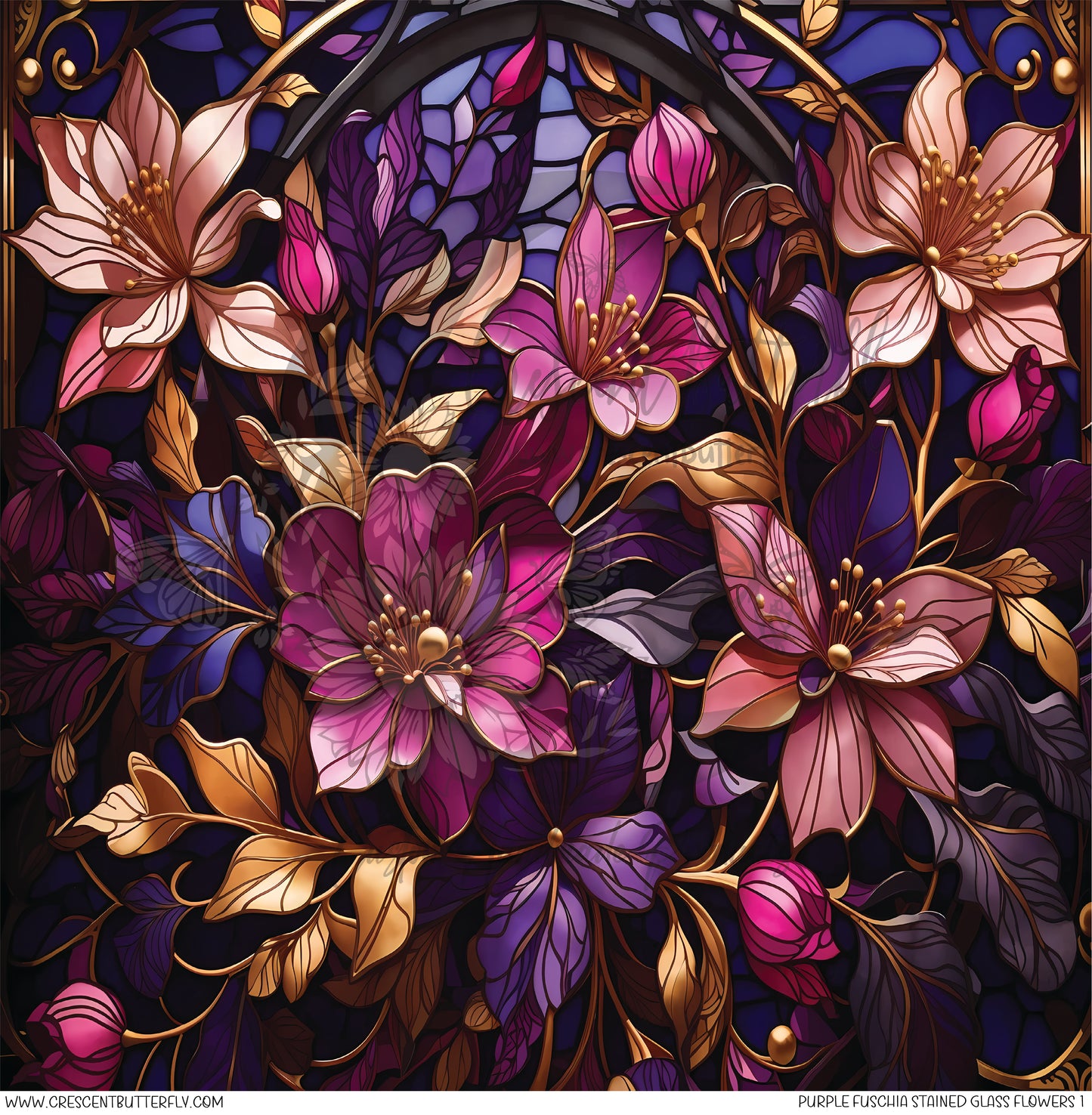 Purple Fuschia Stained Glass Flowers 1 Printed Vinyl Sheet/Wrap