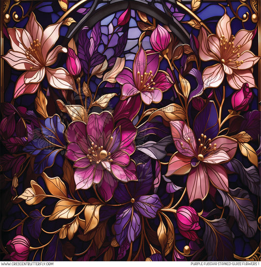 Purple Fuschia Stained Glass Flowers 1 Printed Vinyl Sheet/Wrap