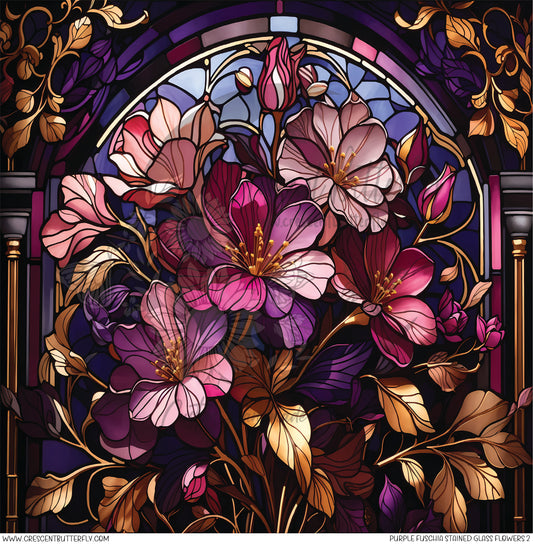 Purple Fuschia Stained Glass Flowers 2 Printed Vinyl Sheet/Wrap
