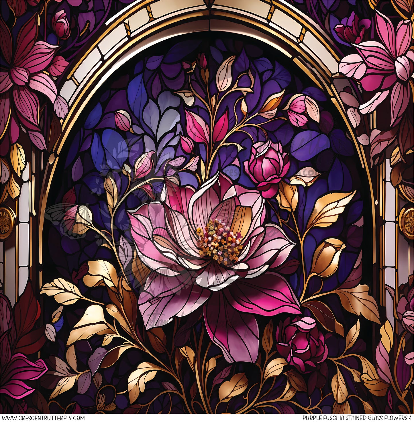 Purple Fuschia Stained Glass Flowers 4 Printed Vinyl Sheet/Wrap