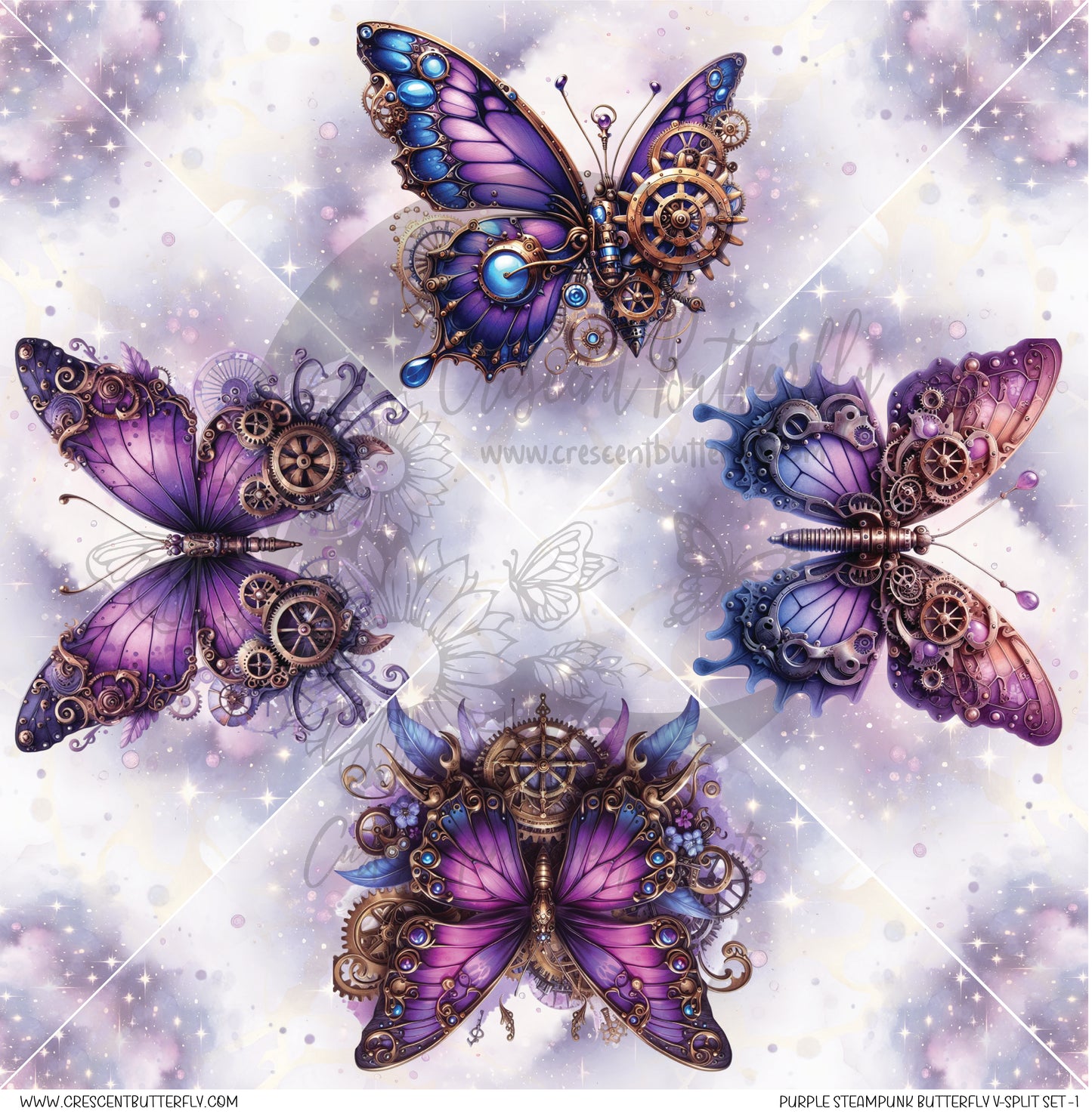 Purple Steampunk Butterfly V-Split Set -1 Printed Vinyl Sheet/Wrap
