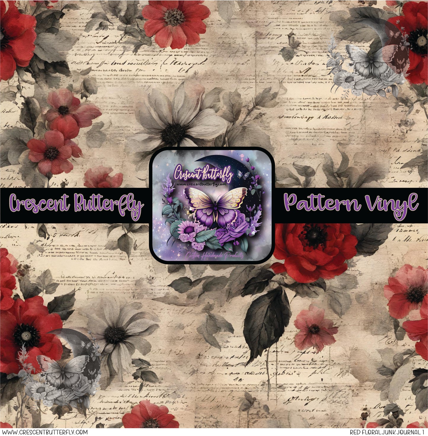 Red Floral Junk Journal 1 Printed Vinyl Sheet/Wrap