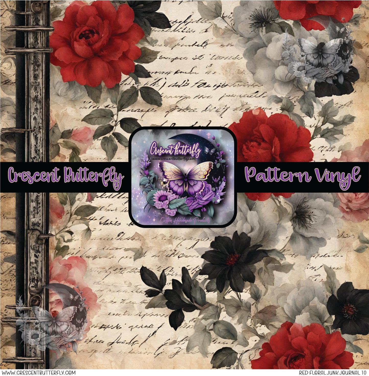 Red Floral Junk Journal 10 Printed Vinyl Sheet/Wrap