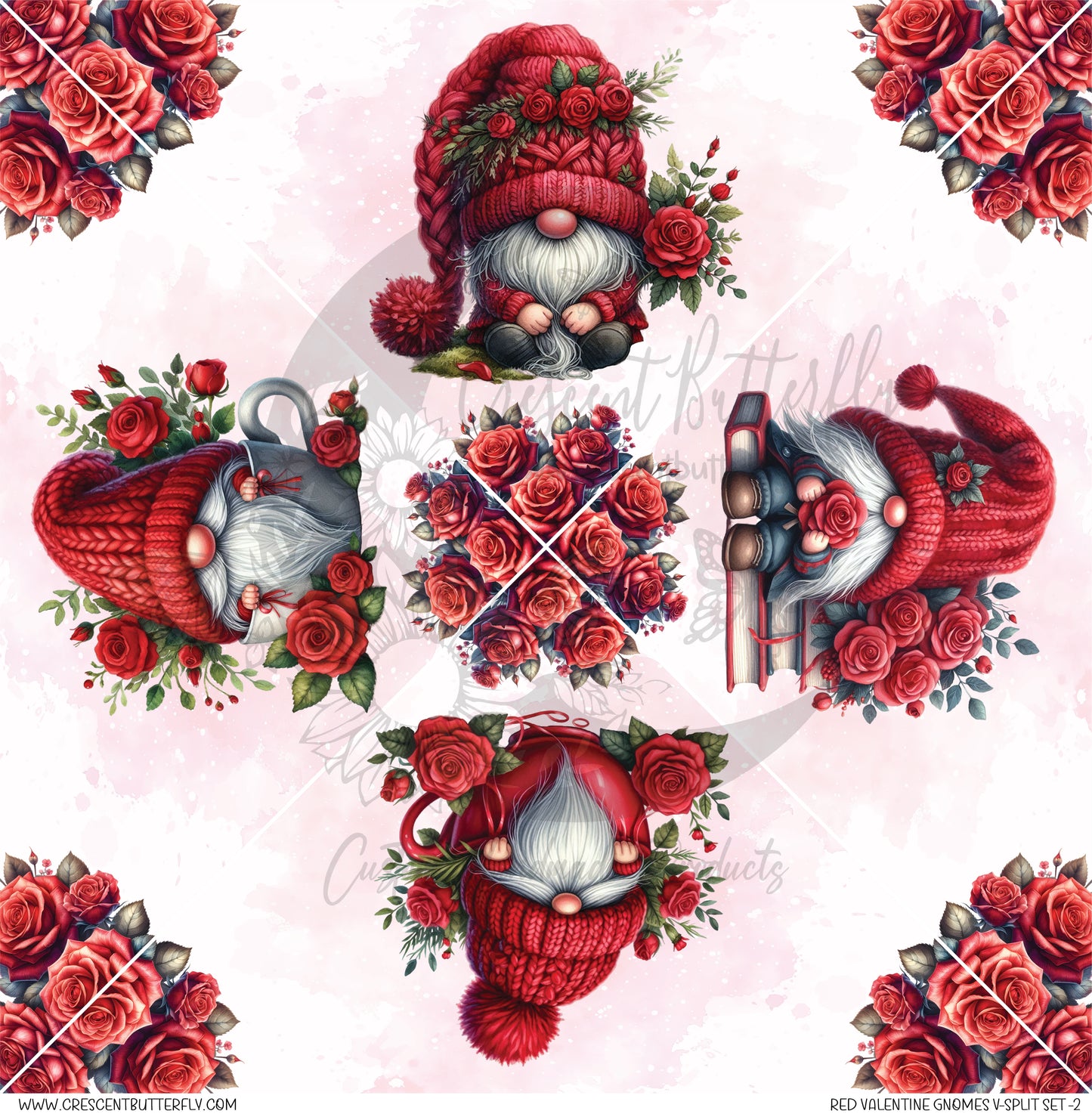 Red Valentine Gnomes V-Split Set-2 Printed Vinyl Sheet/Wrap