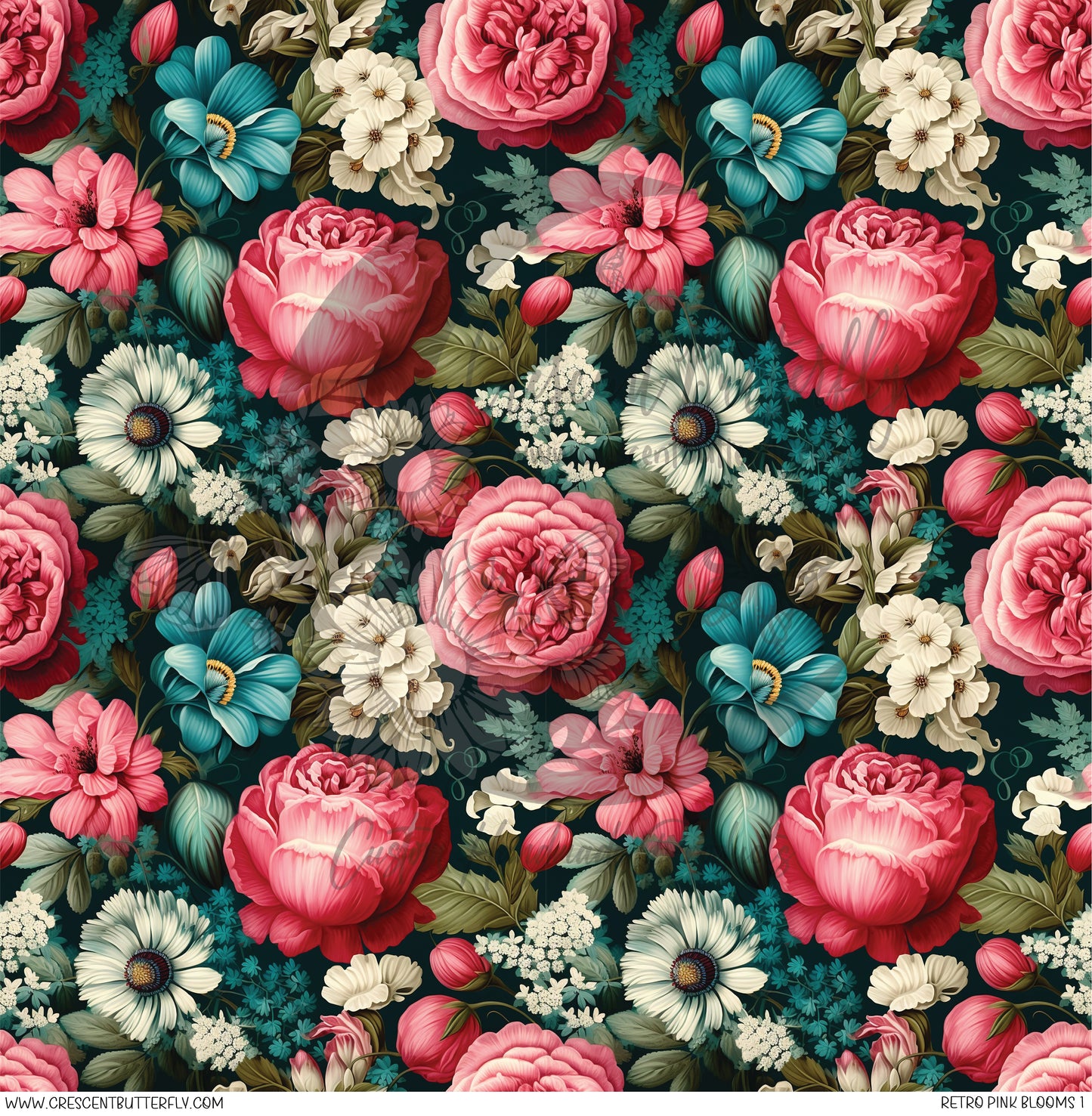 Retro Pink Blooms 1 Printed Vinyl Sheet/Wrap