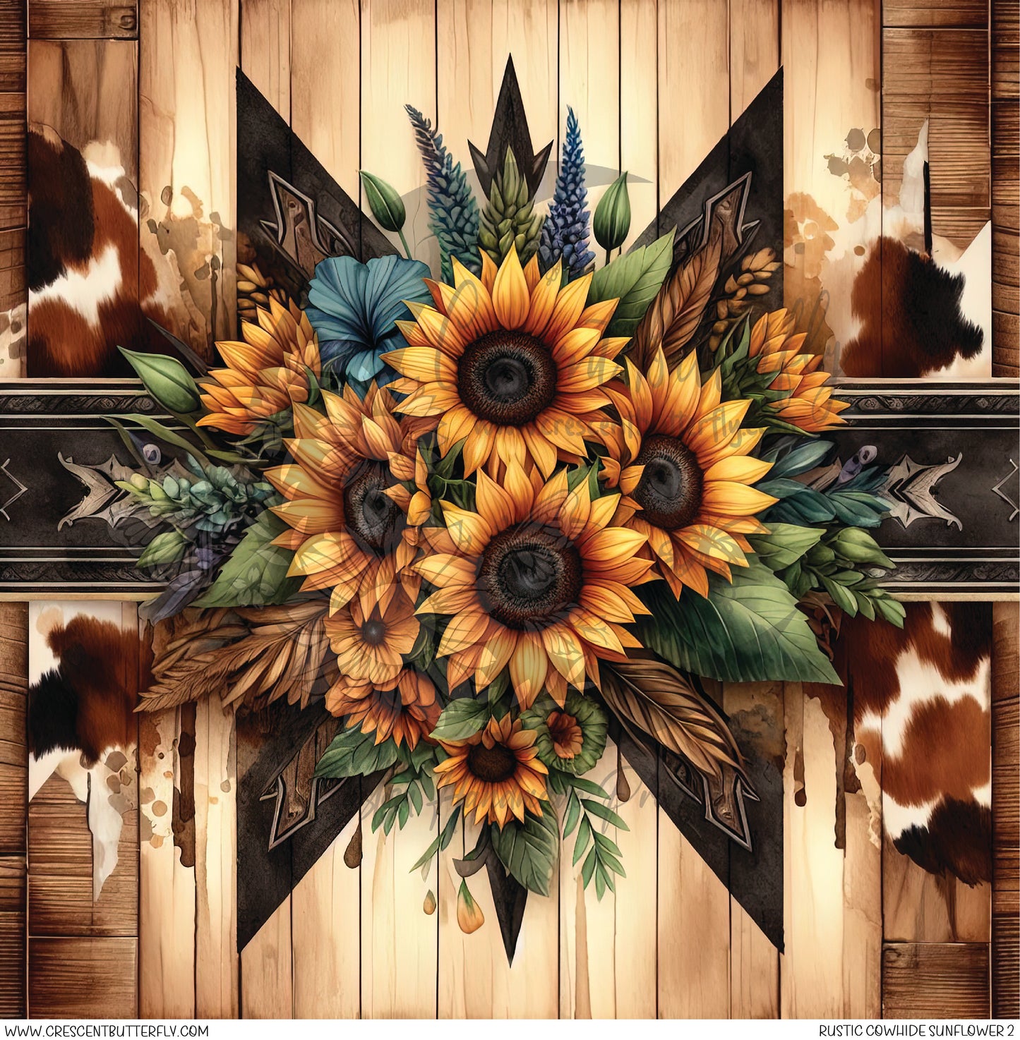 Rustic Cowhide Sunflower 2 Printed Vinyl Sheet/Wrap