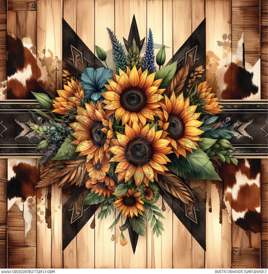 Rustic Cowhide Sunflower 2 Printed Vinyl Sheet/Wrap