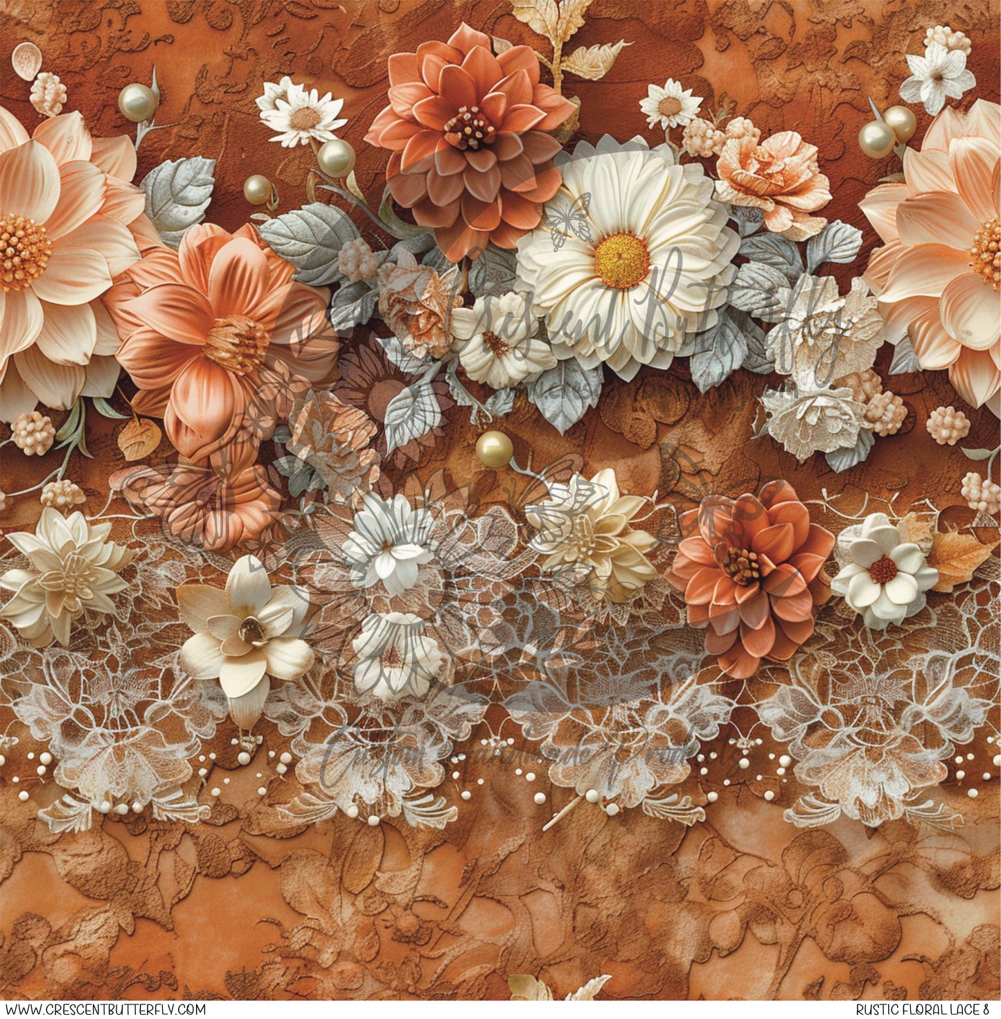 Rustic Floral Lace 8 Printed Vinyl Sheet/Wrap
