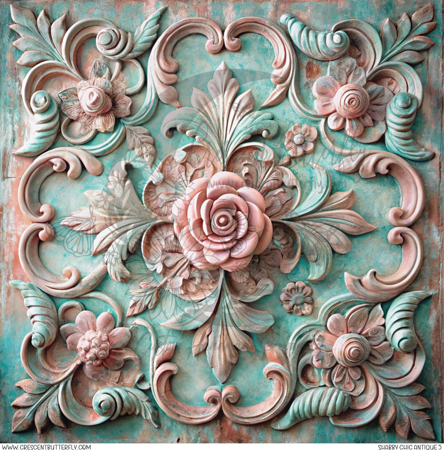 Shabby Chic Antique 5 Printed Vinyl Sheet/Wrap