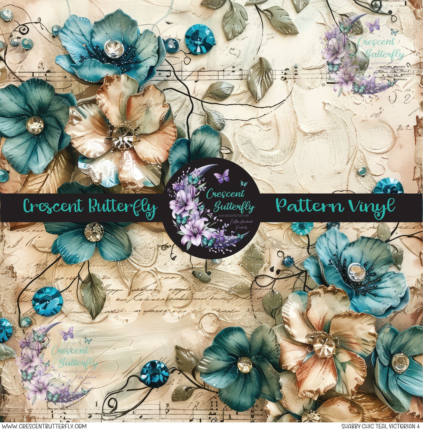 Shabby Chic Teal Victorian 4 Printed Vinyl Sheet/Wrap