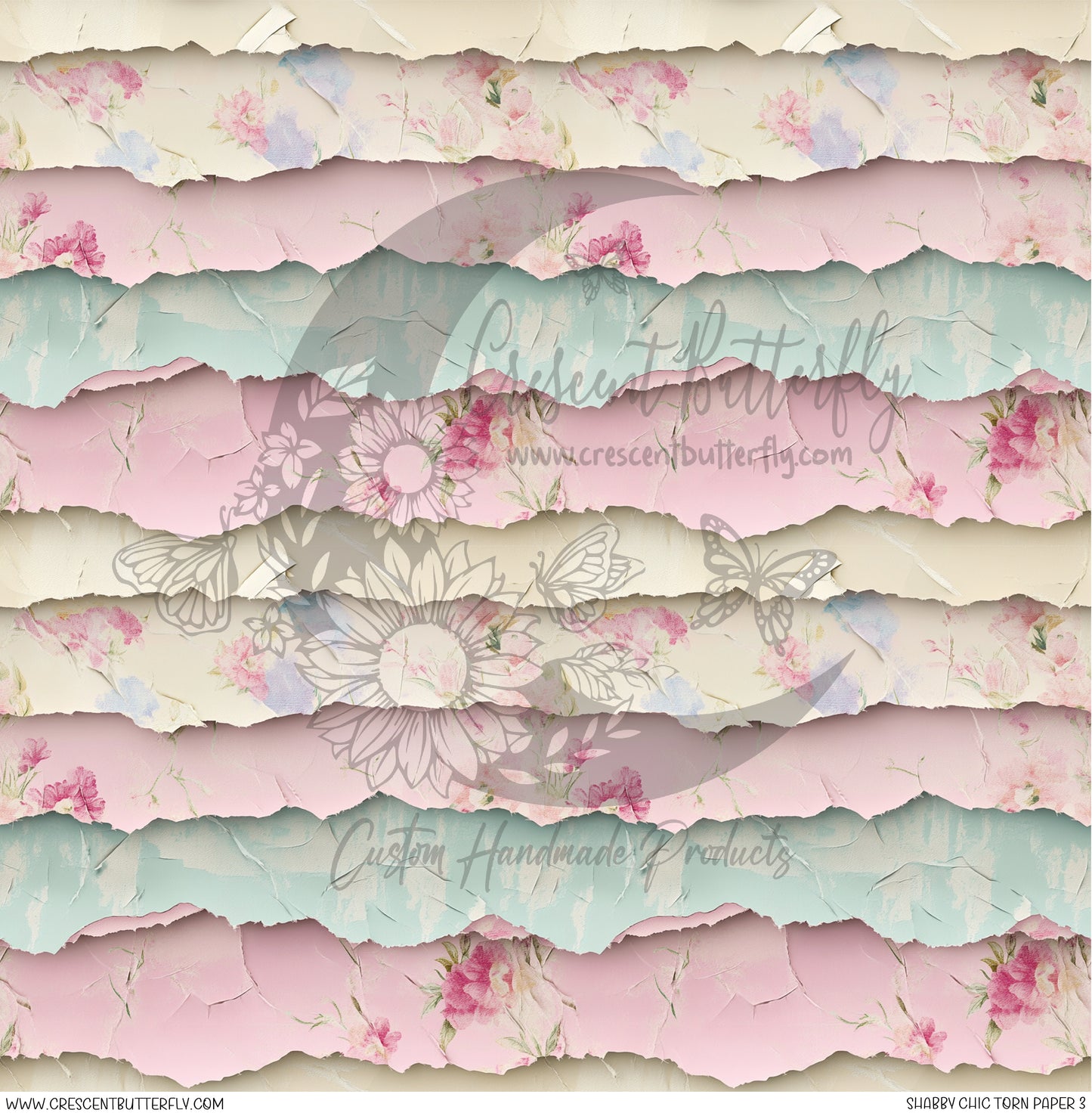 Shabby Chic Torn Paper 3 Printed Vinyl Sheet/Wrap
