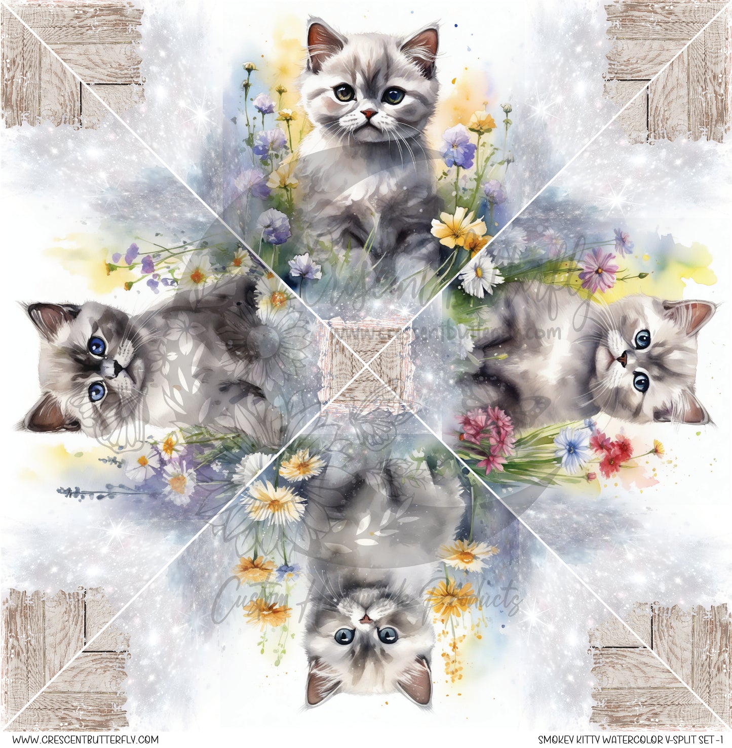 Smokey Kitty Watercolor V-Split Set-1 Printed Vinyl Sheet/Wrap