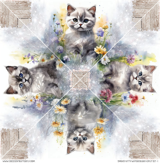 Smokey Kitty Watercolor V-Split Set-1 Printed Vinyl Sheet/Wrap