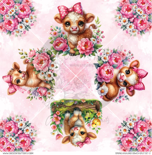 Spring Highland Cows V-Split Set 2 Printed Vinyl Sheet/Wrap