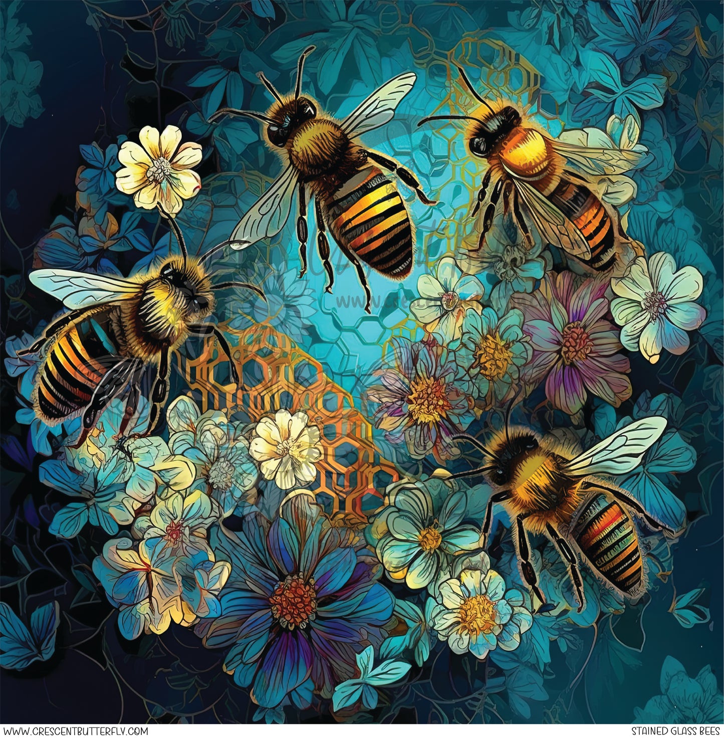 Stained Glass Bees Printed Vinyl Sheet/Wrap