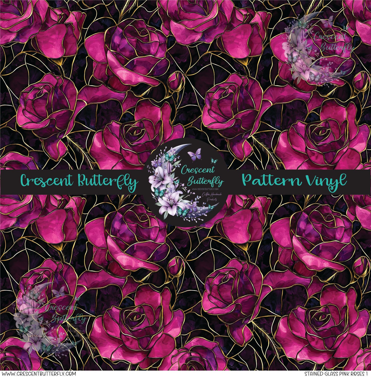Stained Glass Pink Roses 1 Printed Vinyl Sheet/Wrap