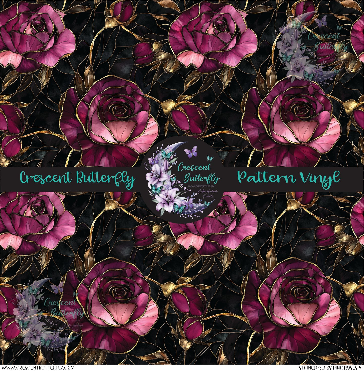 Stained Glass Pink Roses 6 Printed Vinyl Sheet/Wrap