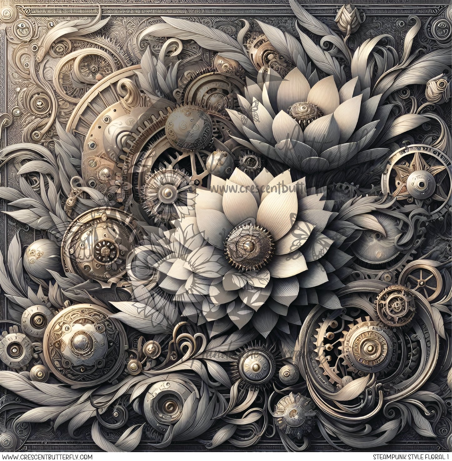 Steampunk Style Floral 1 Printed Vinyl Sheet/Wrap