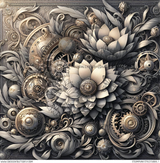 Steampunk Style Floral 1 Printed Vinyl Sheet/Wrap