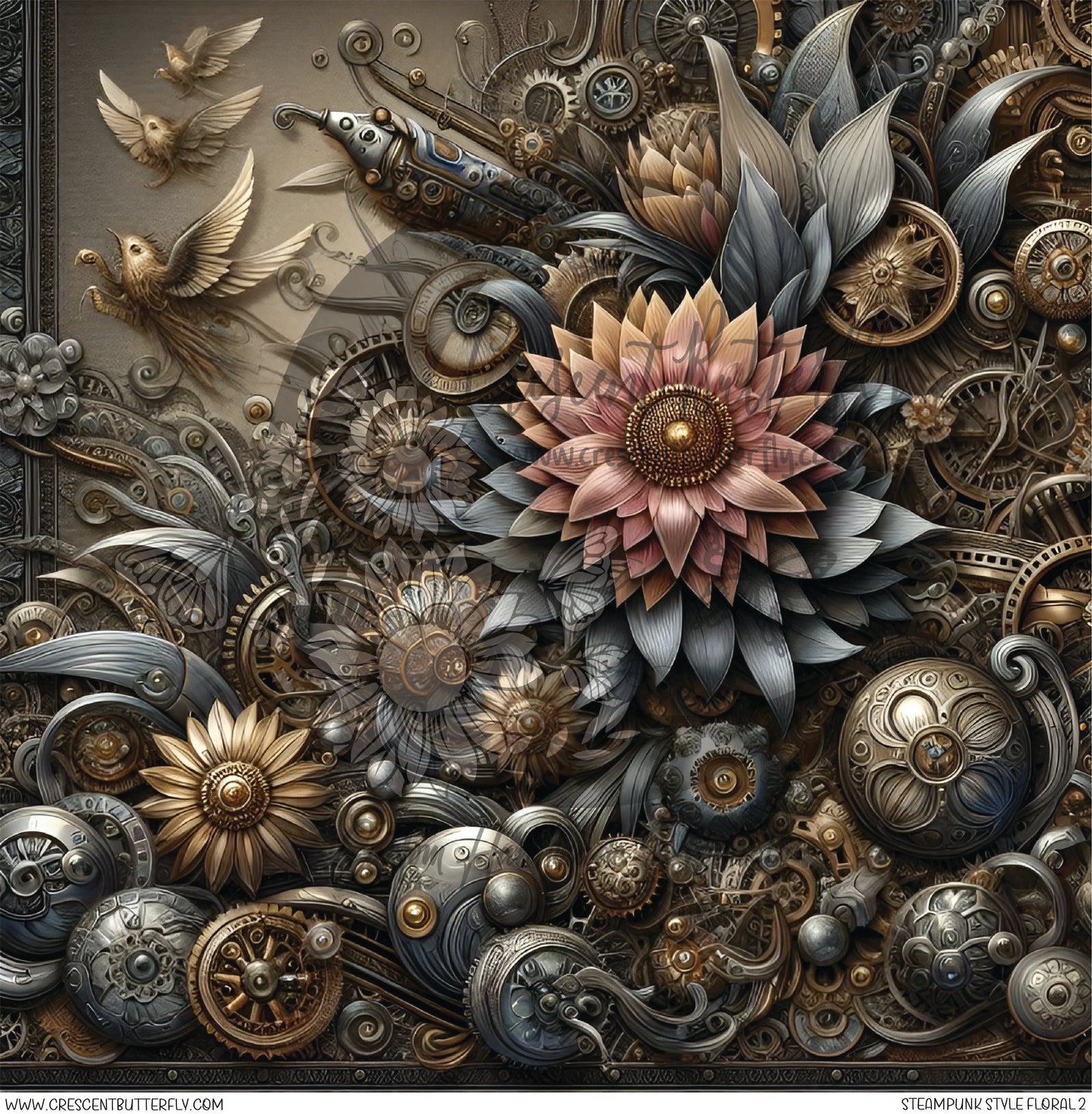 Steampunk Style Floral 2 Printed Vinyl Sheet/Wrap