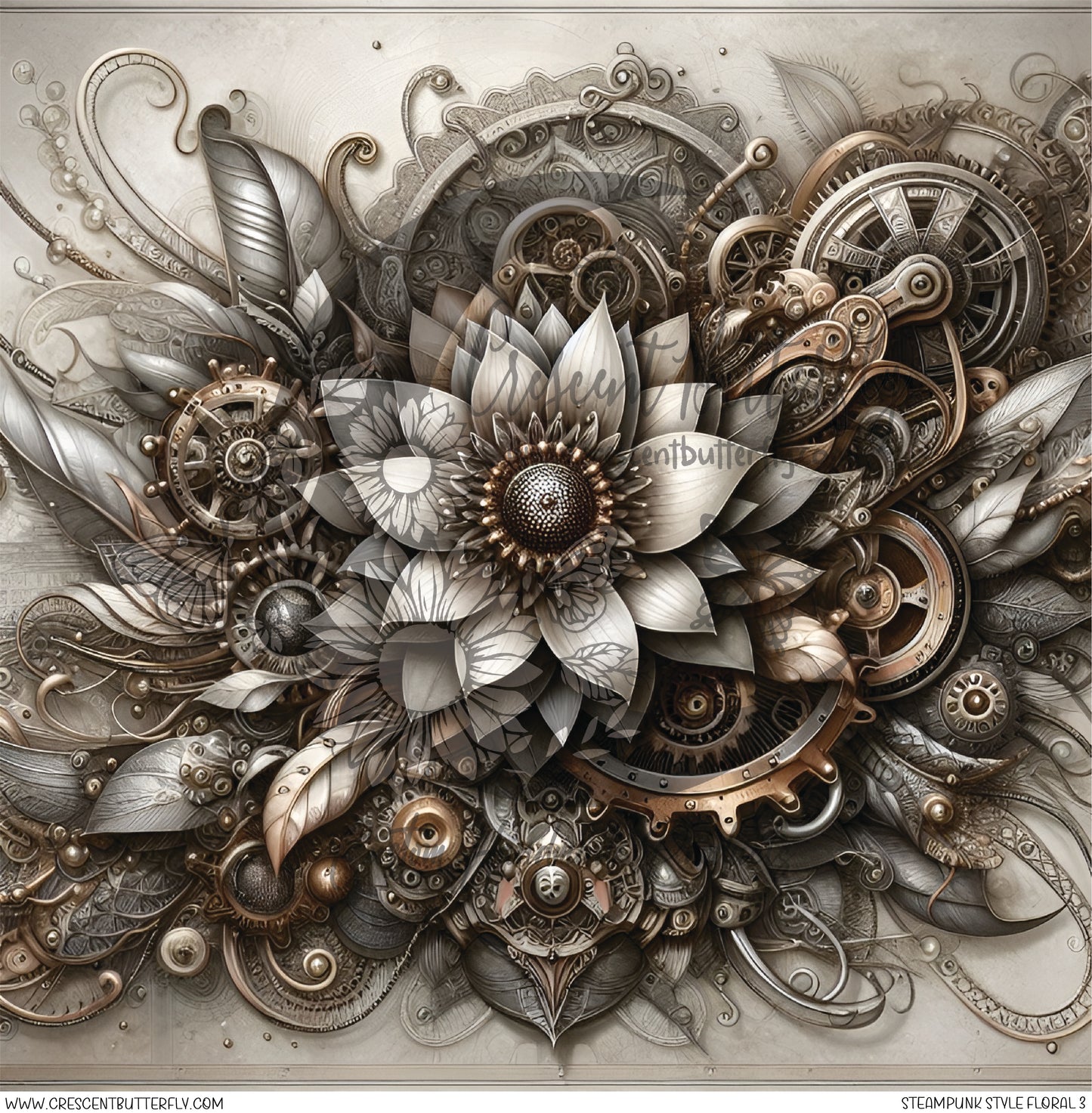 Steampunk Style Floral 3 Printed Vinyl Sheet/Wrap