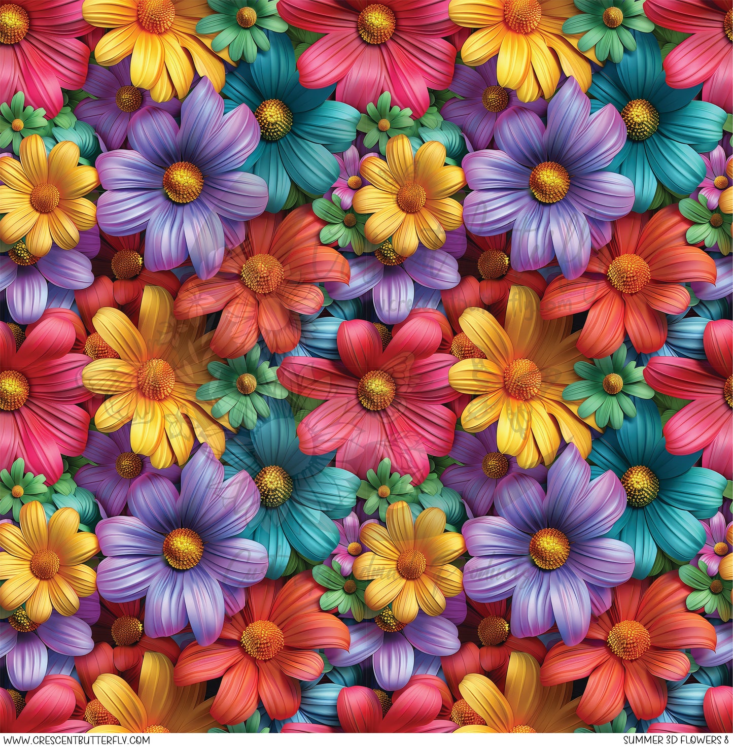 Summer 3D Flowers 8 Printed Vinyl Sheet/Wrap