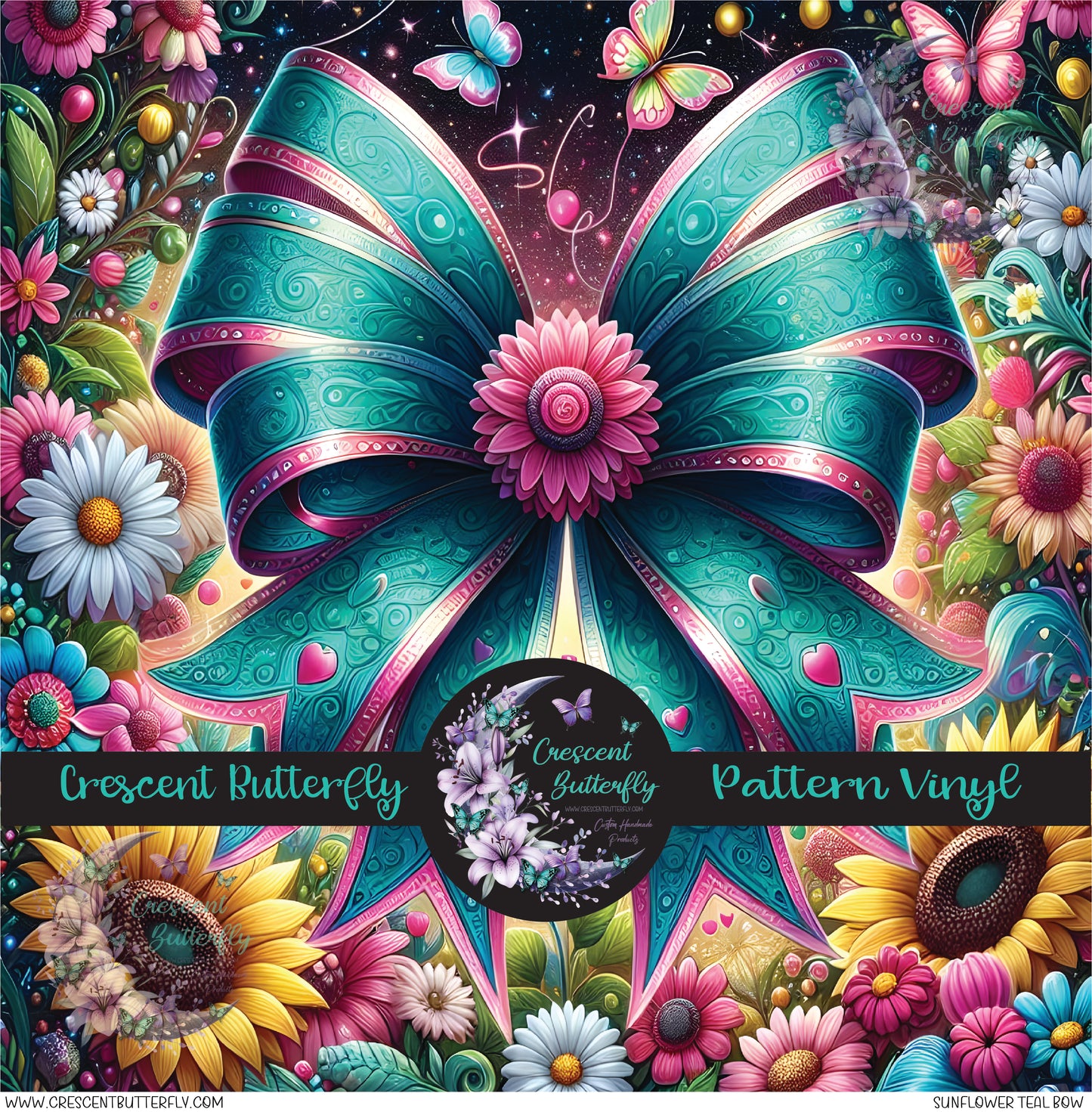 Sunflower Teal Bow Printed Vinyl Sheet/Wrap