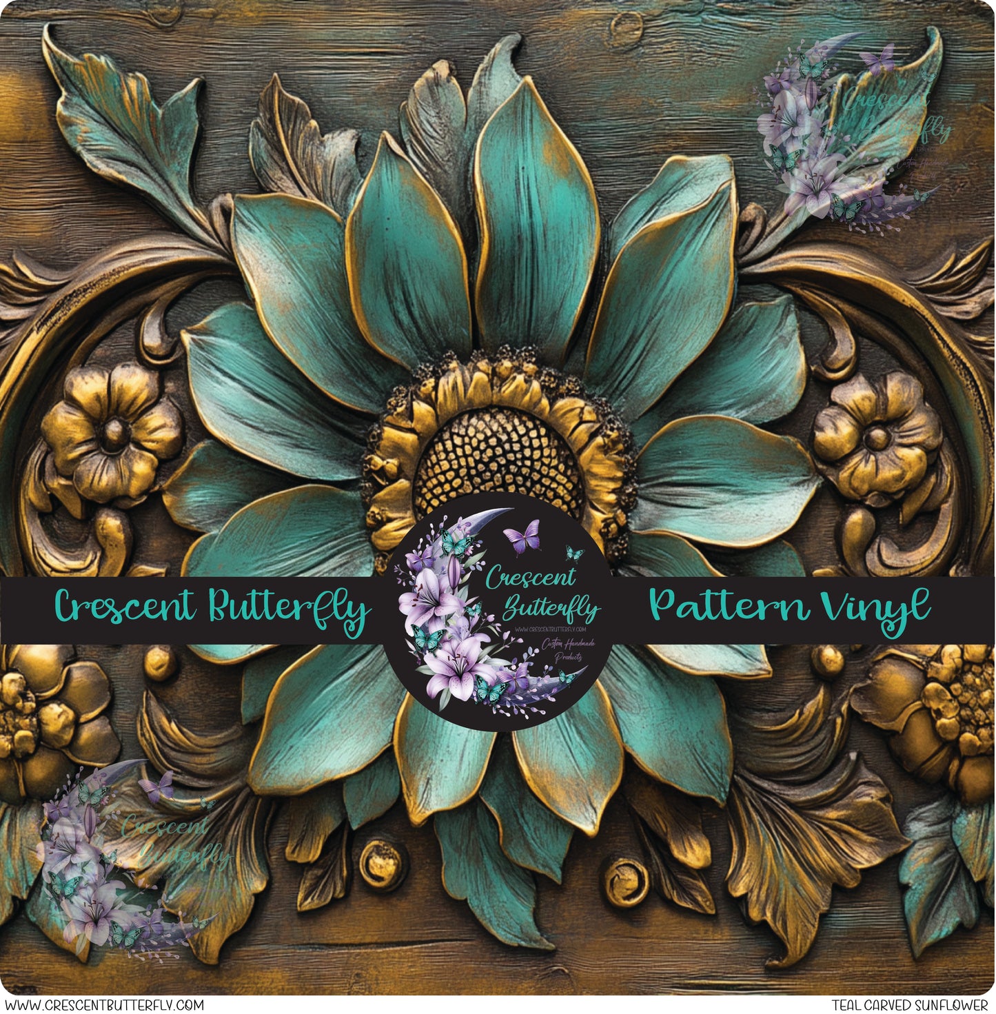 Teal Carved Sunflower Printed Vinyl Sheet/Wrap