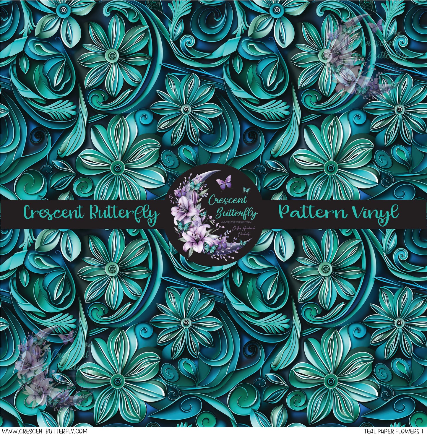 Teal Paper Flowers 1 Printed Vinyl Sheet/Wrap