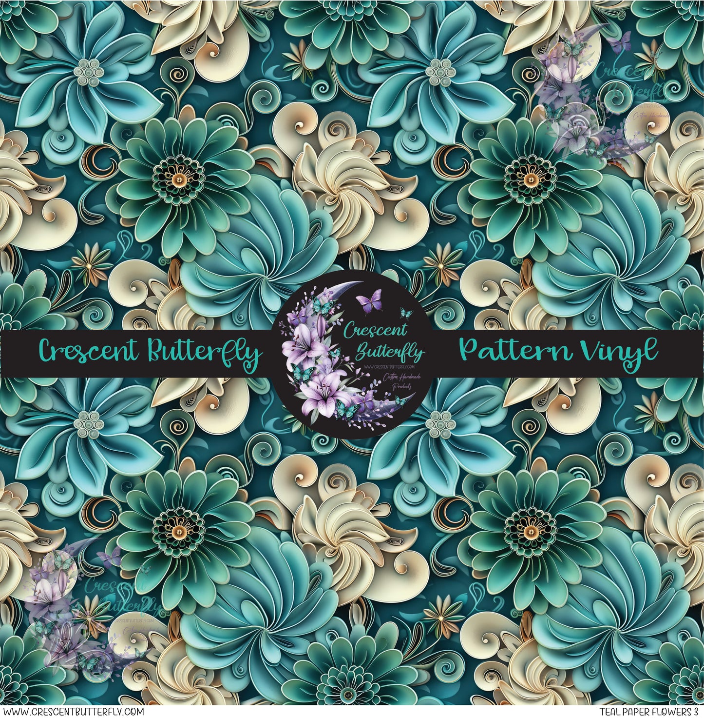 Teal Paper Flowers 3 Printed Vinyl Sheet/Wrap
