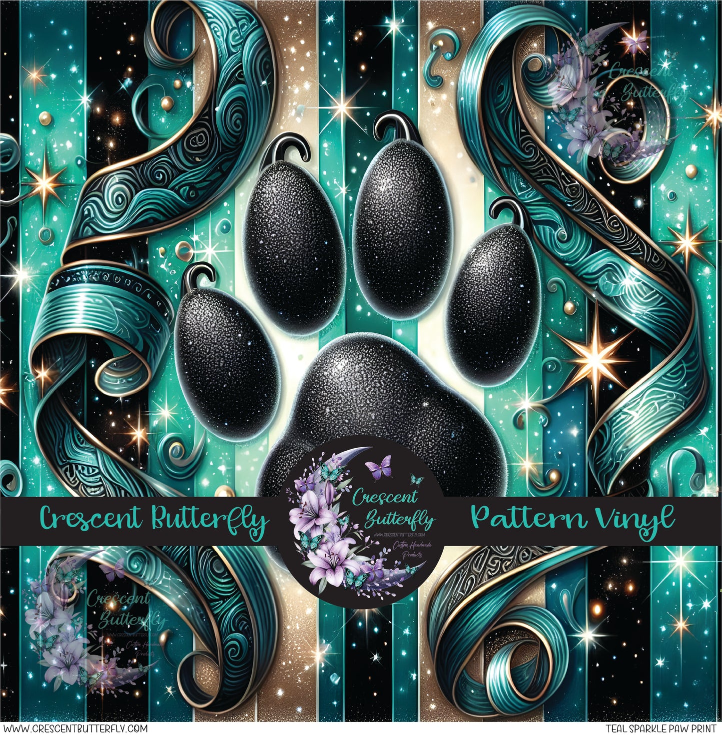 Teal Sparkle Paw Print Printed Vinyl Sheet/Wrap