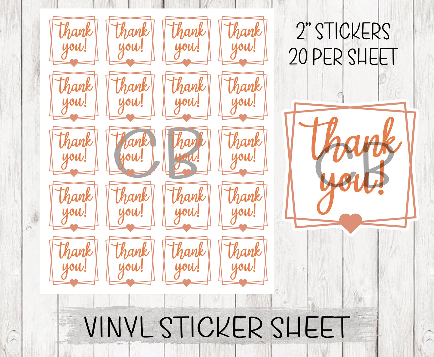 Thank You Orange Heart Vinyl Sticker Sheet