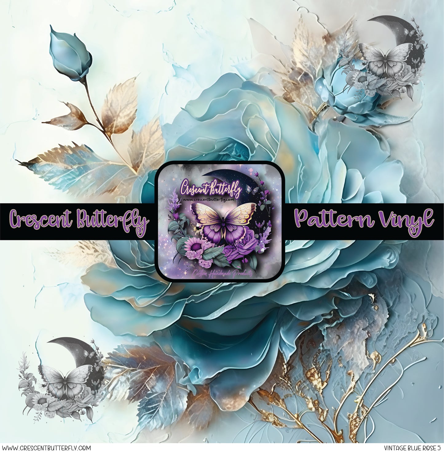 Vintage Blue Rose 5 Printed Vinyl Sheet/Wrap
