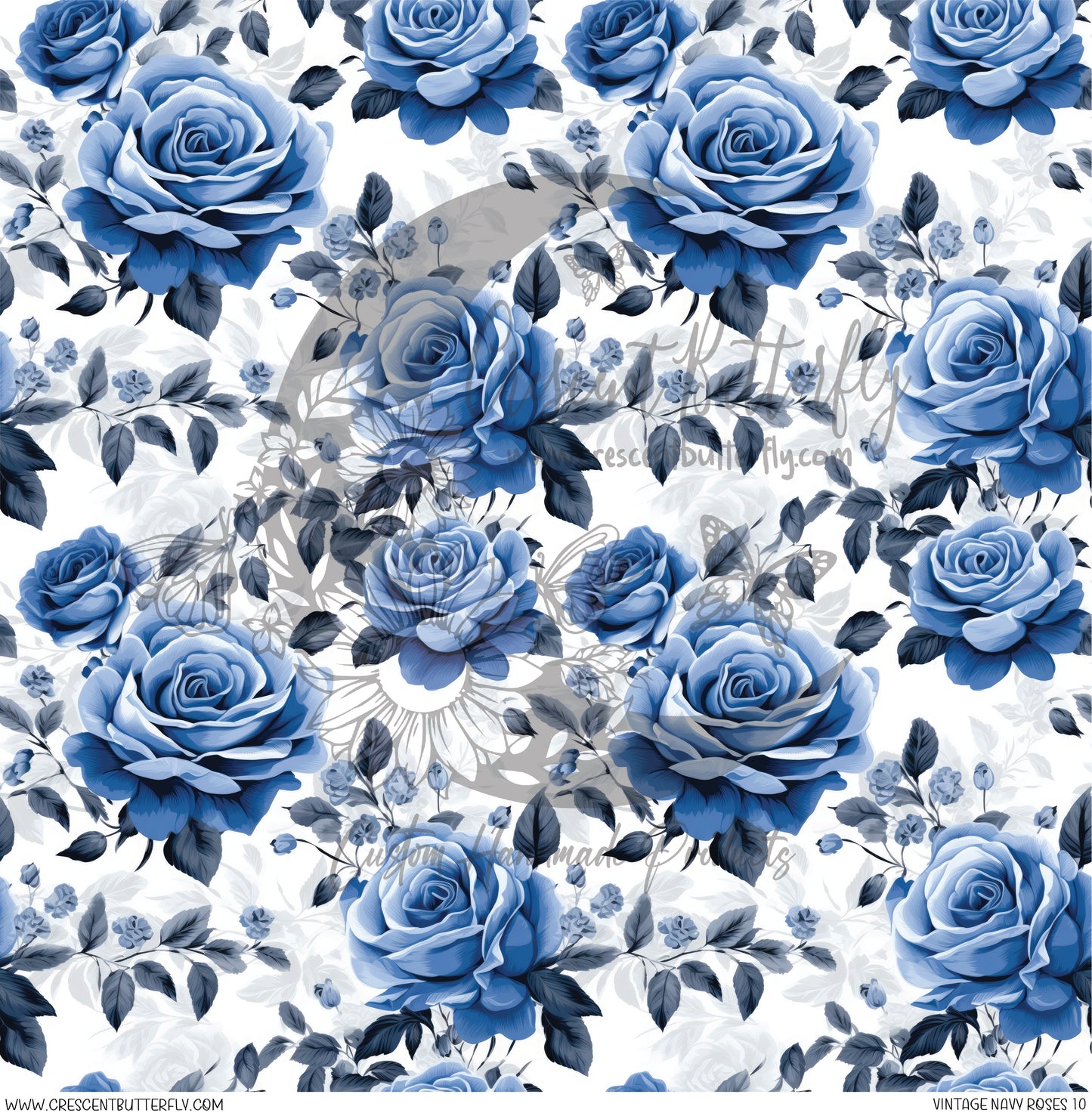 Vintage Navy Roses 10 Printed Vinyl Sheet/Wrap