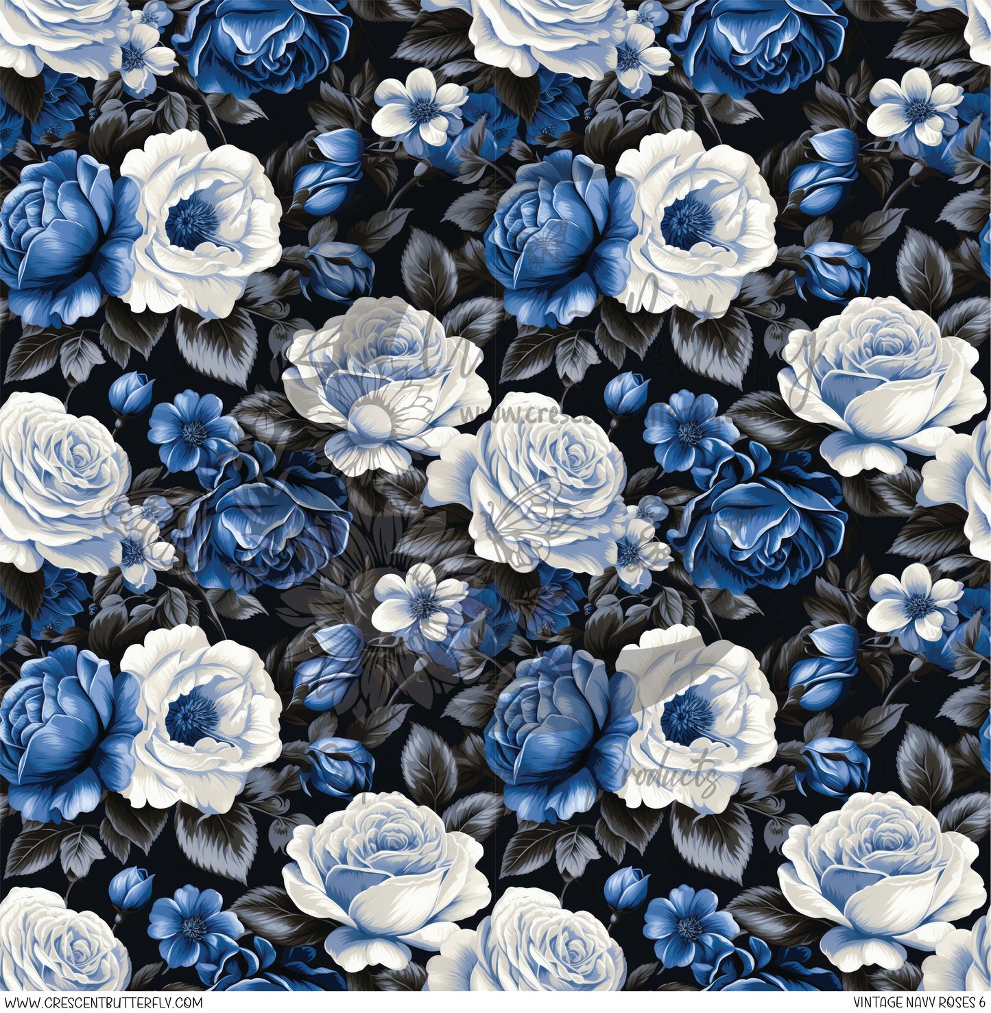 Vintage Navy Roses 6 Printed Vinyl Sheet/Wrap