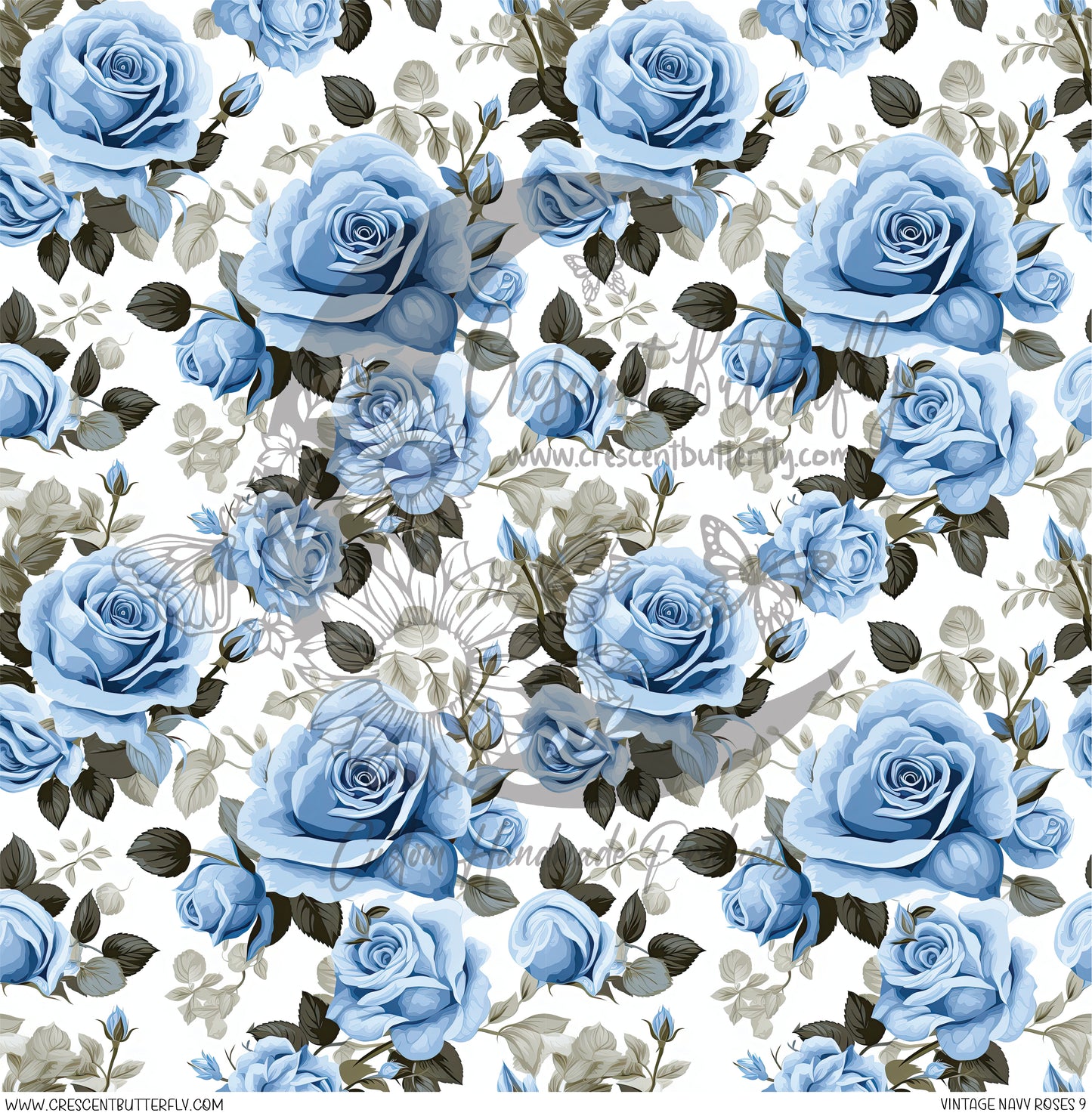Vintage Navy Roses 9 Printed Vinyl Sheet/Wrap