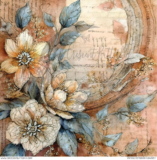 Vintage Victorian Flowers 1 Printed Vinyl Sheet/Wrap