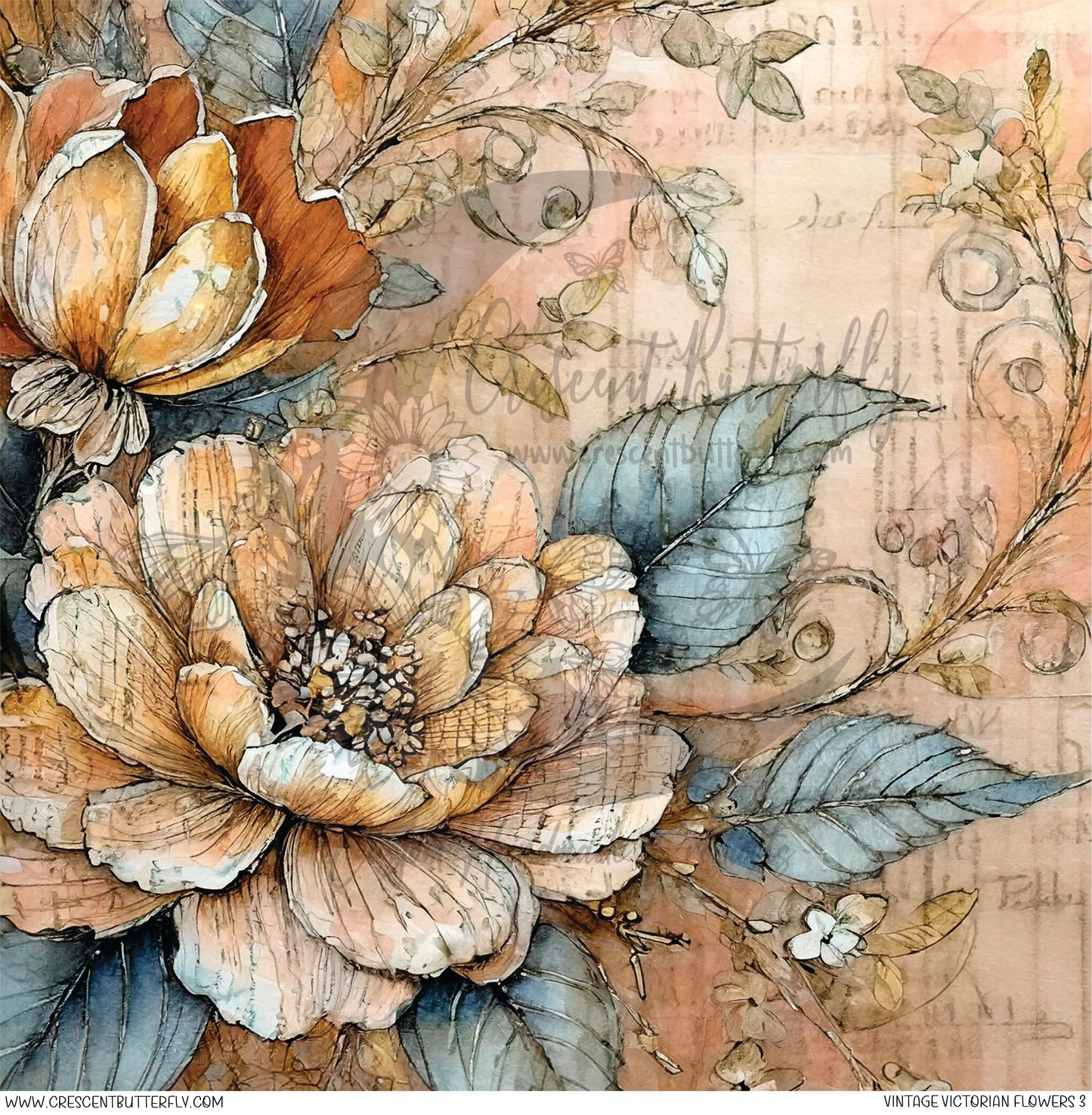 Vintage Victorian Flowers 3 Printed Vinyl Sheet/Wrap