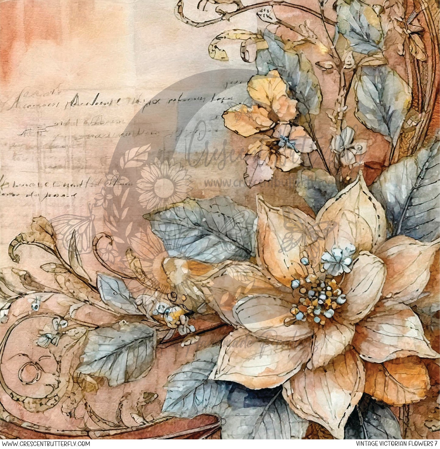 Vintage Victorian Flowers 7 Printed Vinyl Sheet/Wrap