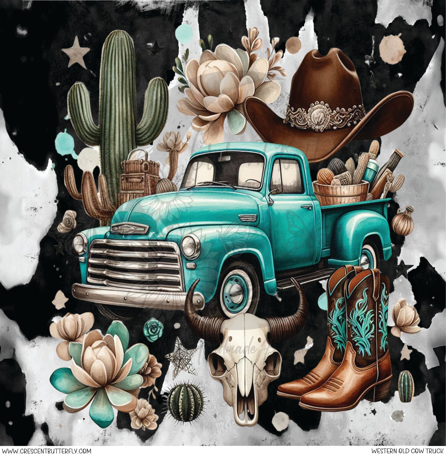 Western Old Cow Truck Printed Vinyl Sheet/Wrap