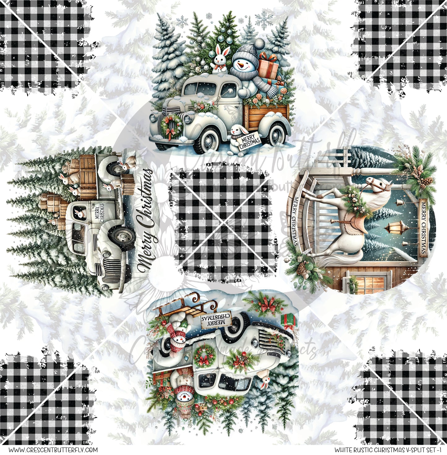 White Rustic Christmas V-Split Set-1 Printed Vinyl Sheet/Wrap