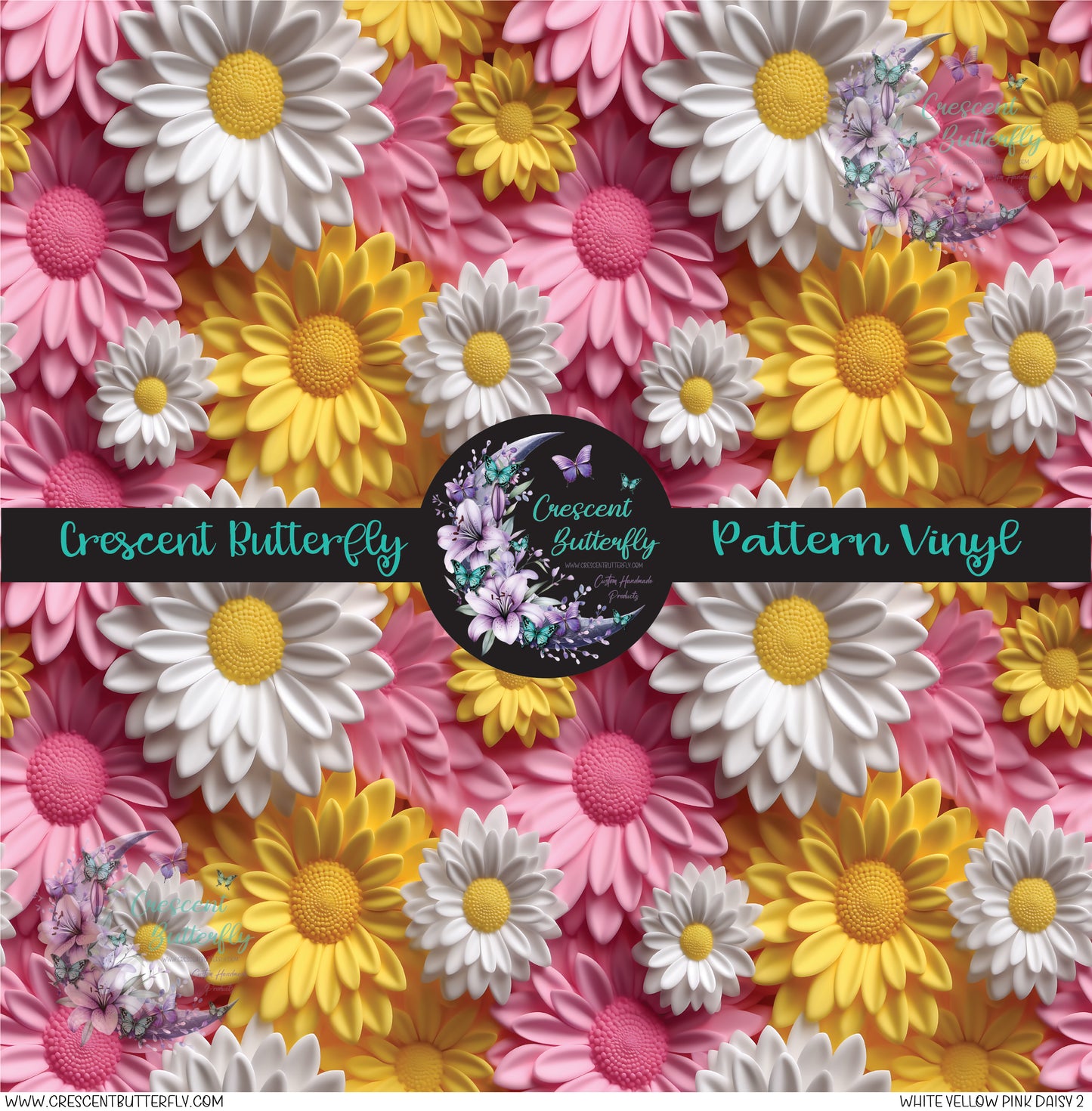 White Yellow Pink Daisy 2 Printed Vinyl Sheet/Wrap