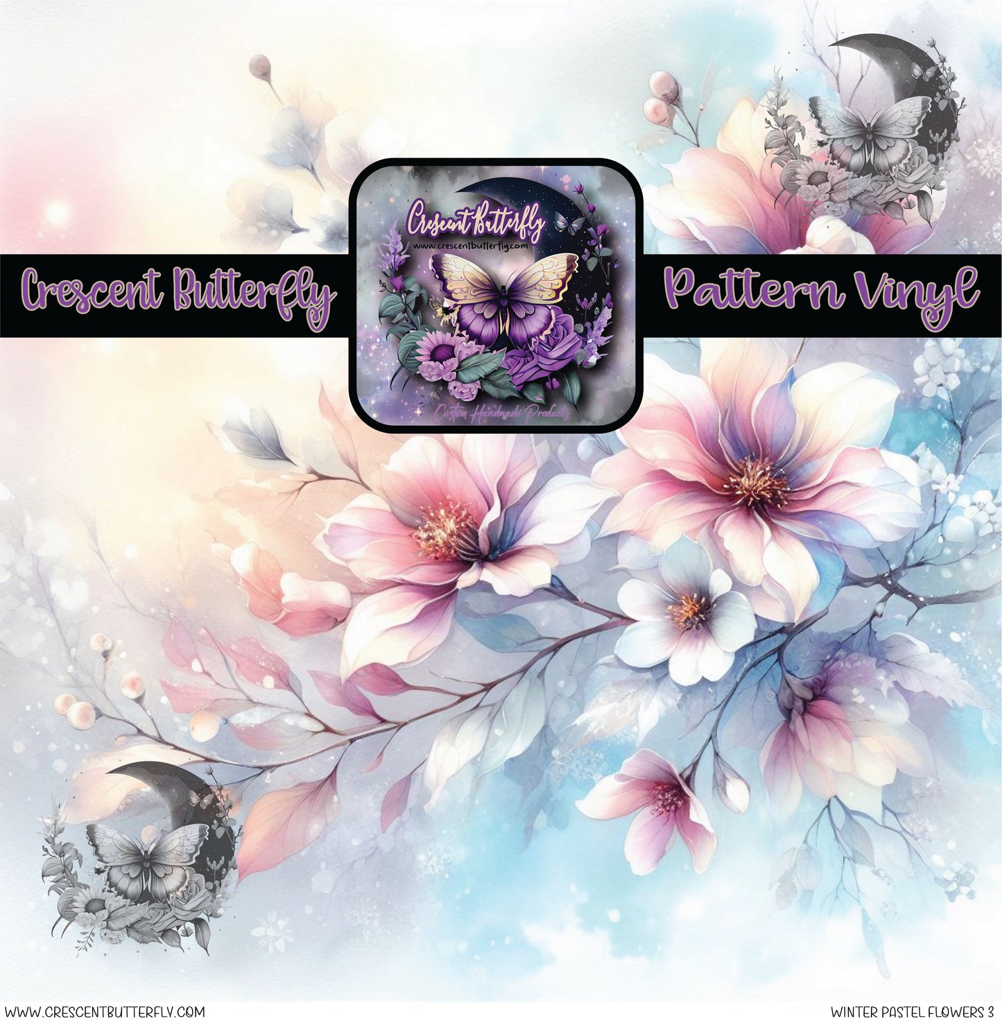 Winter Pastel Flowers 3 Printed Vinyl Sheet/Wrap