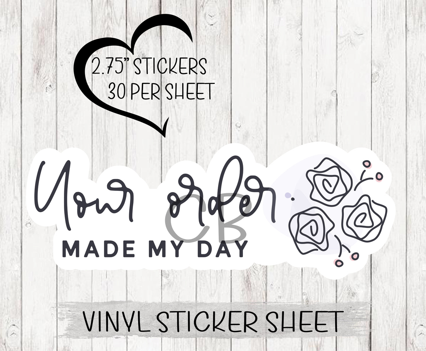 Your Order Made My Day Simple Vinyl Sticker Sheet
