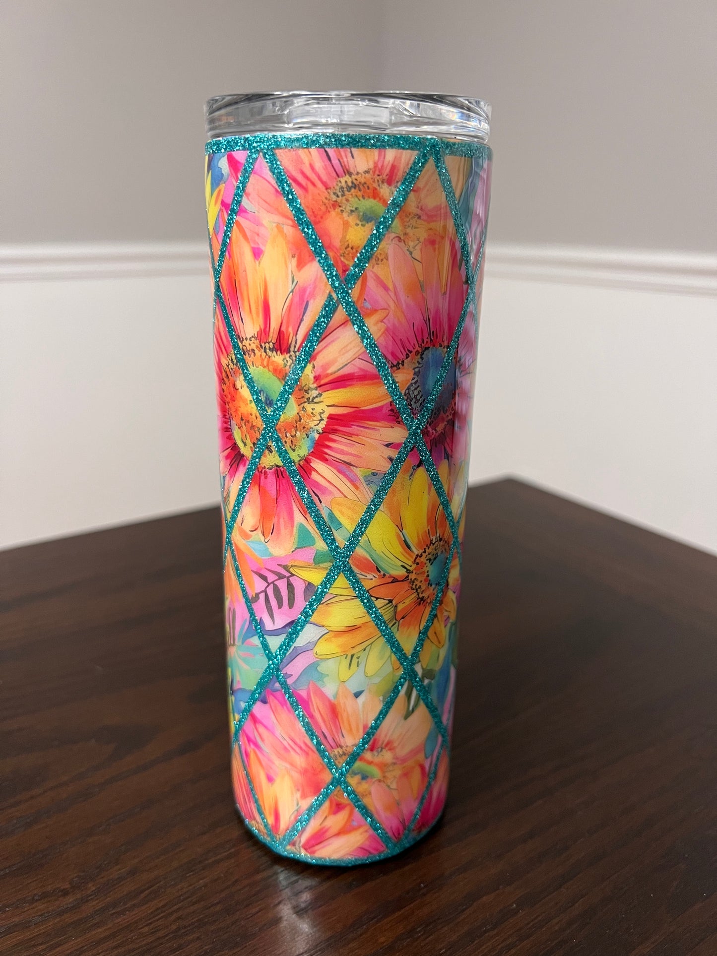 RTS #40 Bright Sunflower Diamond 20oz Skinny Tumbler-Pre Made-RTS