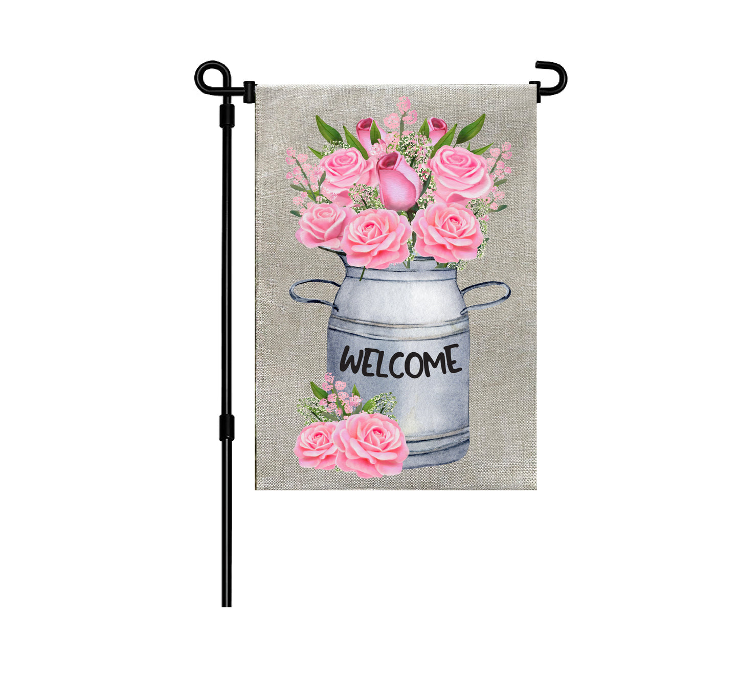 Pink Roses Welcome Tin Garden Flag