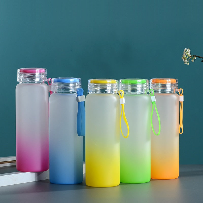 50Pack Gradient Color Drinking Water Bottles 17oz Sublimation Frosted Glass Water Bottles With Plastic Lid