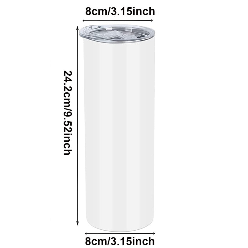 USA warehouse bulk 20oz 6/12/25pack Stainless steel White Straight skinny Sublimation Tumbler With metal Straw and Rubber Mat