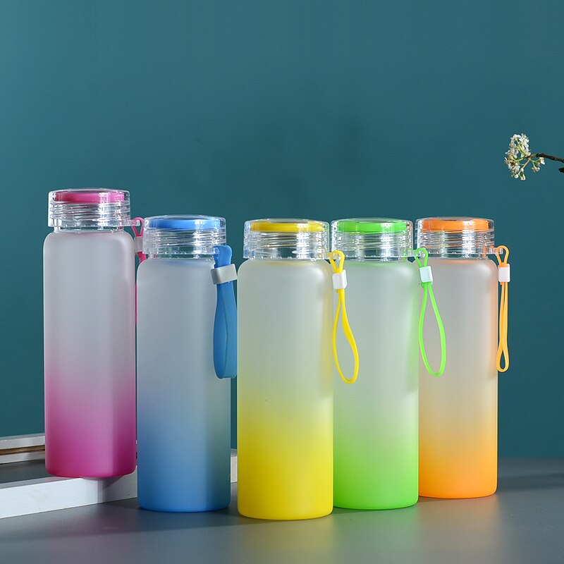 50Pack Gradient Color Drinking Water Bottles 17oz Sublimation Frosted Glass Water Bottles With Plastic Lid