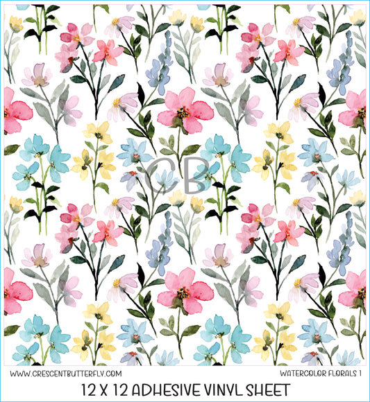 Watercolor Florals 1 Printed Vinyl Sheet